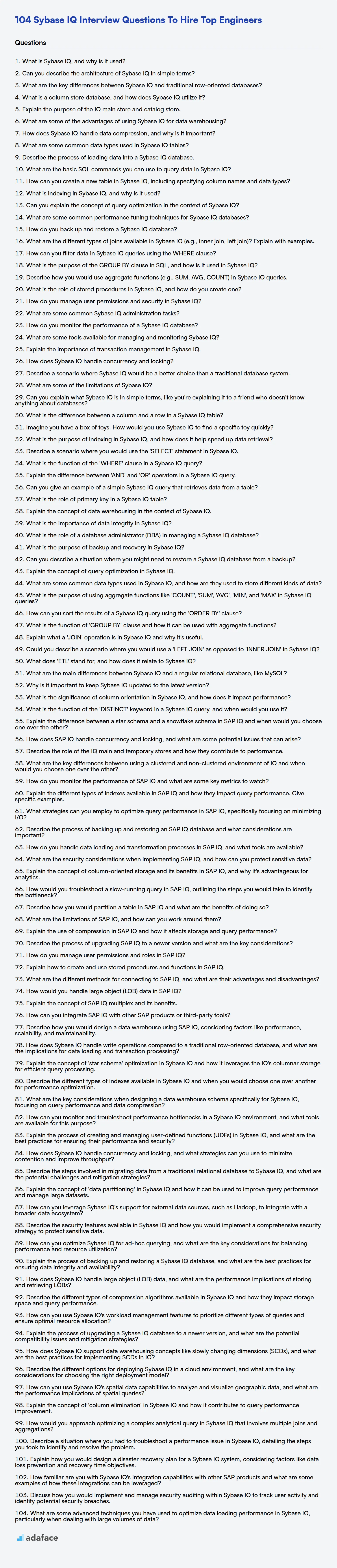 Download Sybase IQ (SAP IQ) interview questions template in PNG, PDF and TXT format