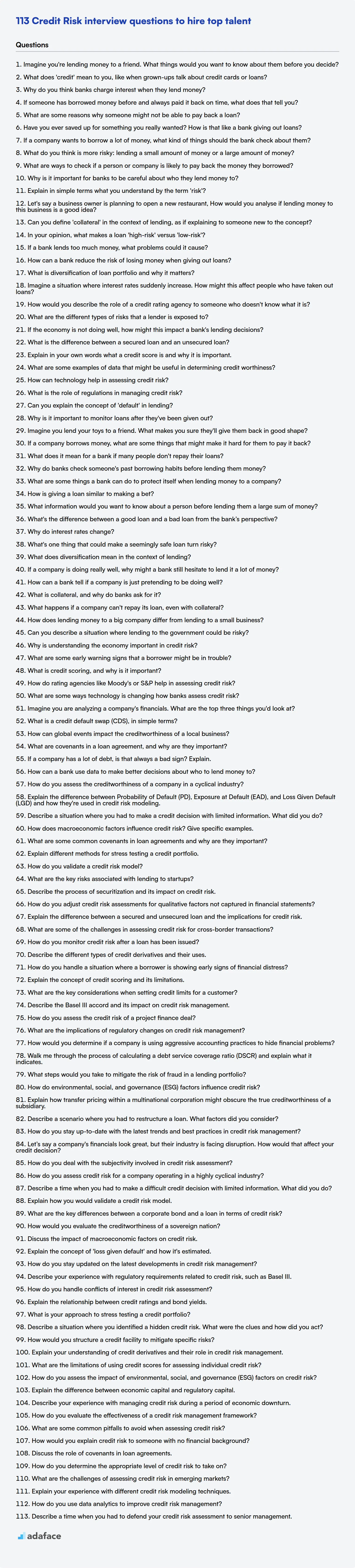 Download Credit Risk interview questions template in PNG, PDF and TXT format
