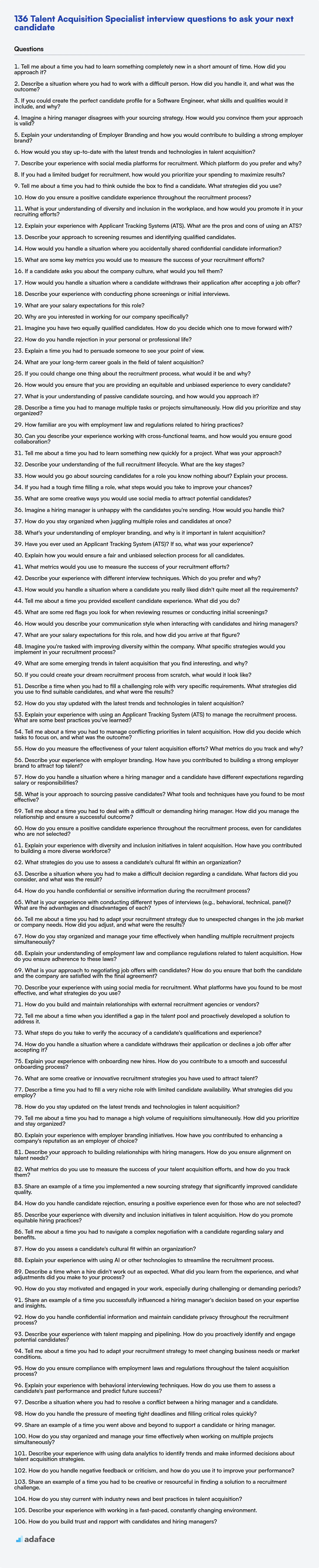 Download Talent Acquisition Specialist interview questions template in PNG, PDF and TXT format