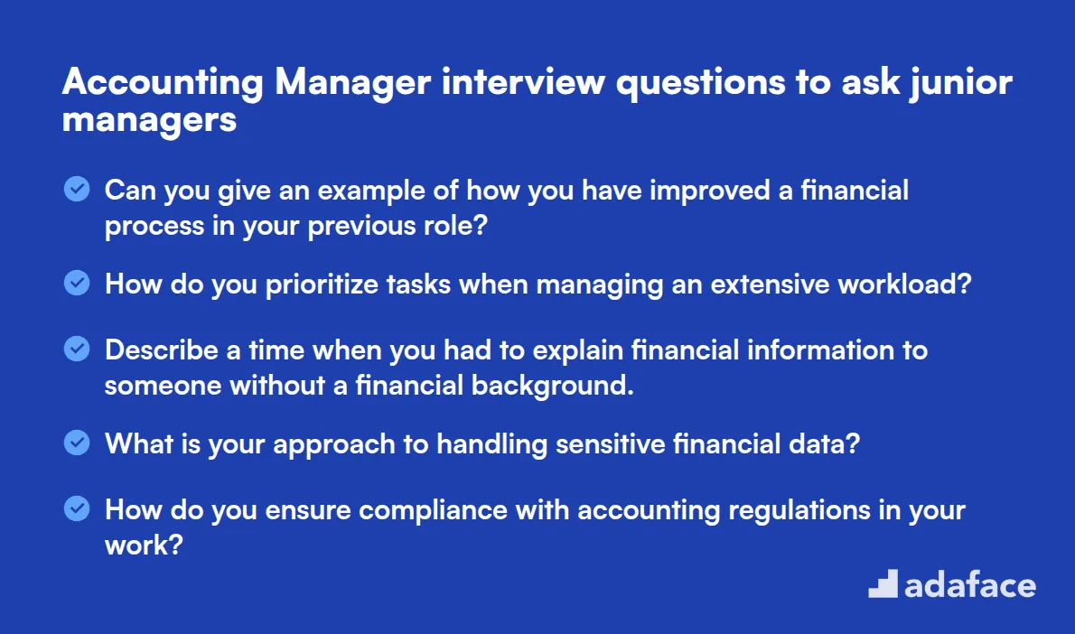 20 Accounting Manager interview questions to ask junior managers