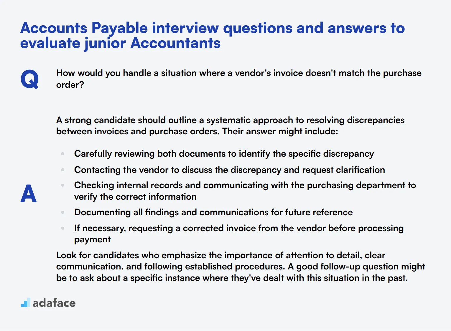 8 Accounts Payable interview questions and answers to evaluate junior Accountants