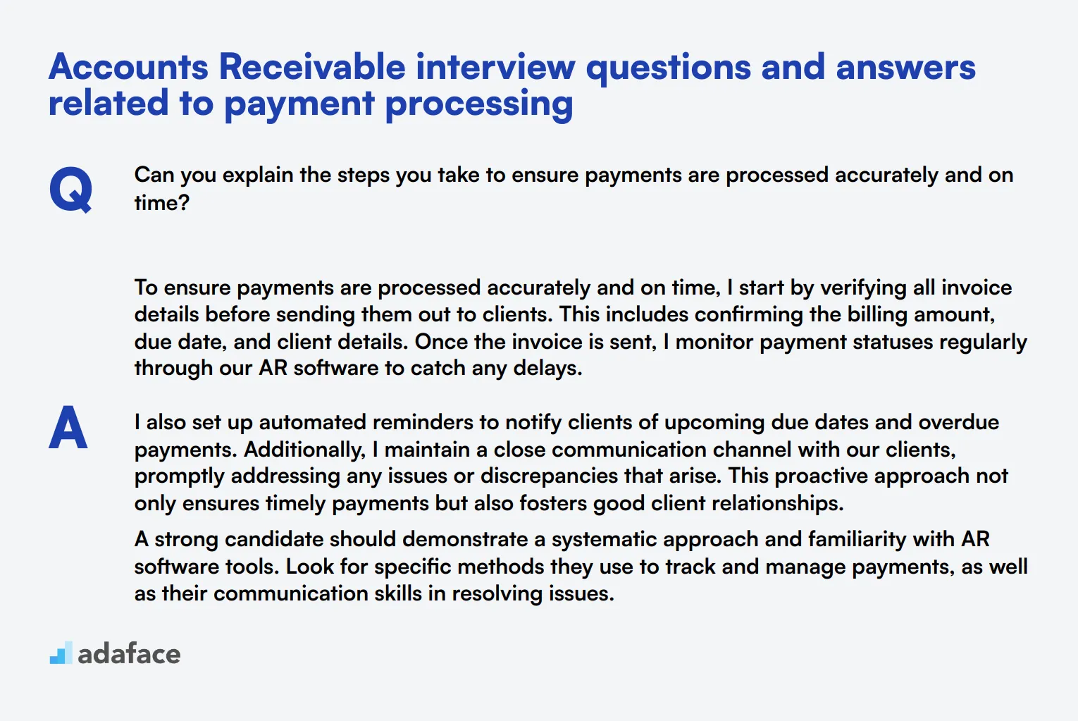 7 Accounts Receivable interview questions and answers related to payment processing