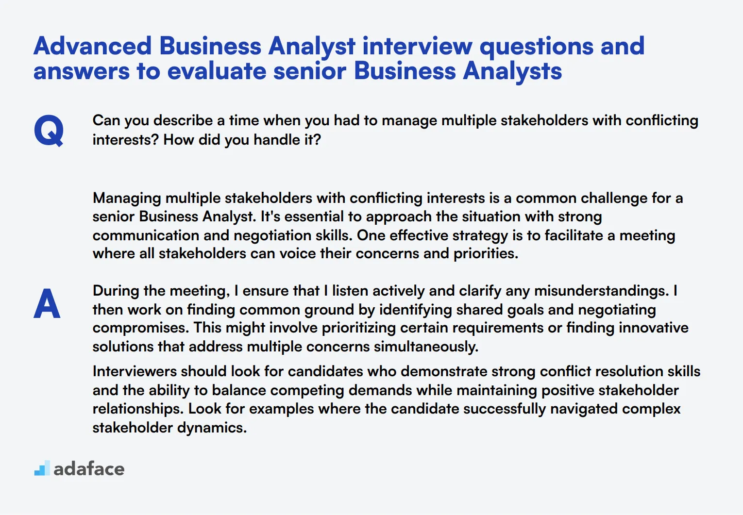 8 advanced Business Analyst interview questions and answers to evaluate senior Business Analysts