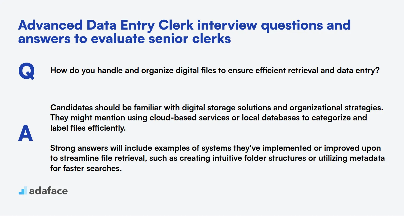 7 advanced Data Entry Clerk interview questions and answers to evaluate senior clerks