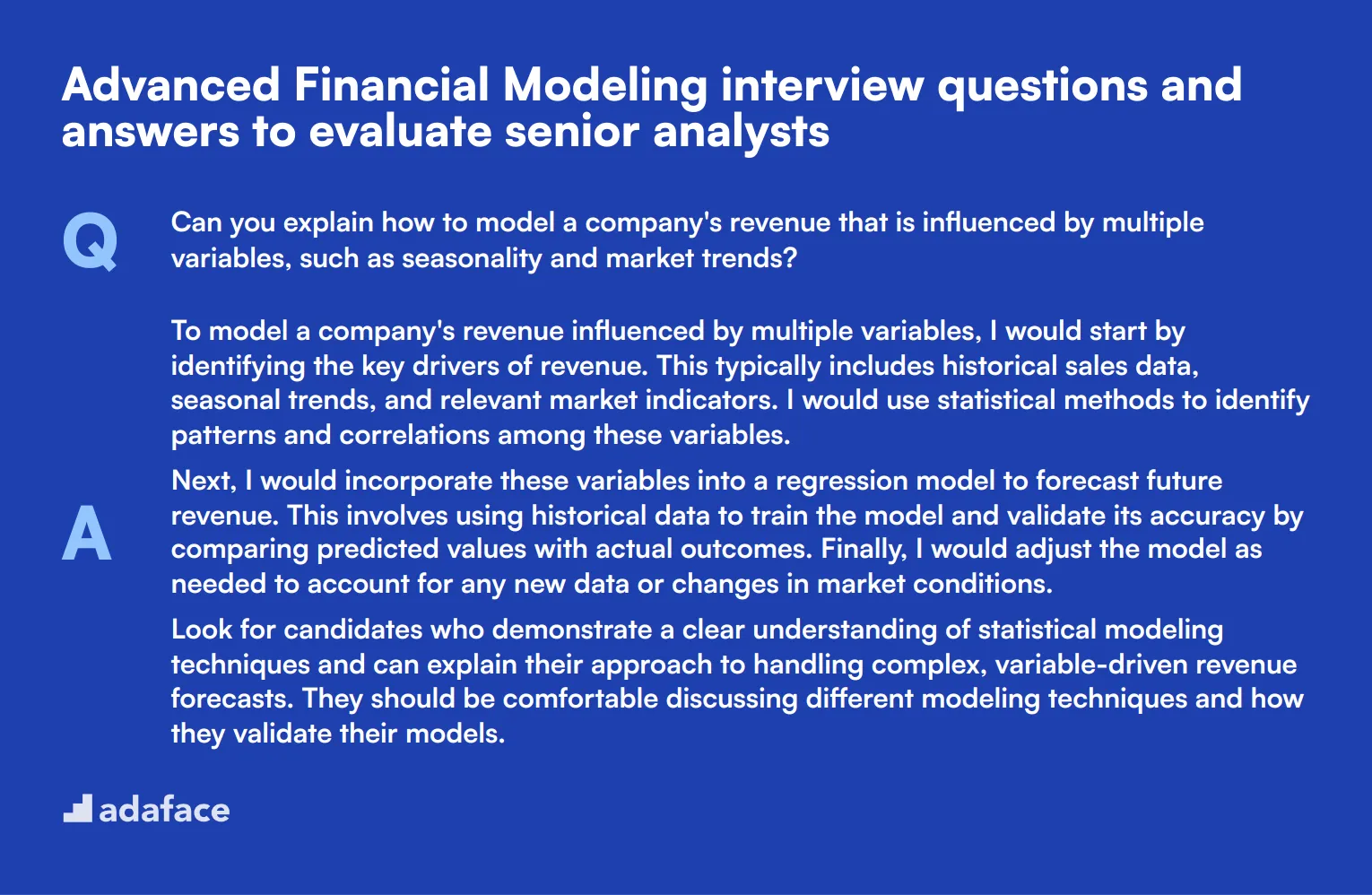 9 advanced Financial Modeling interview questions and answers to evaluate senior analysts