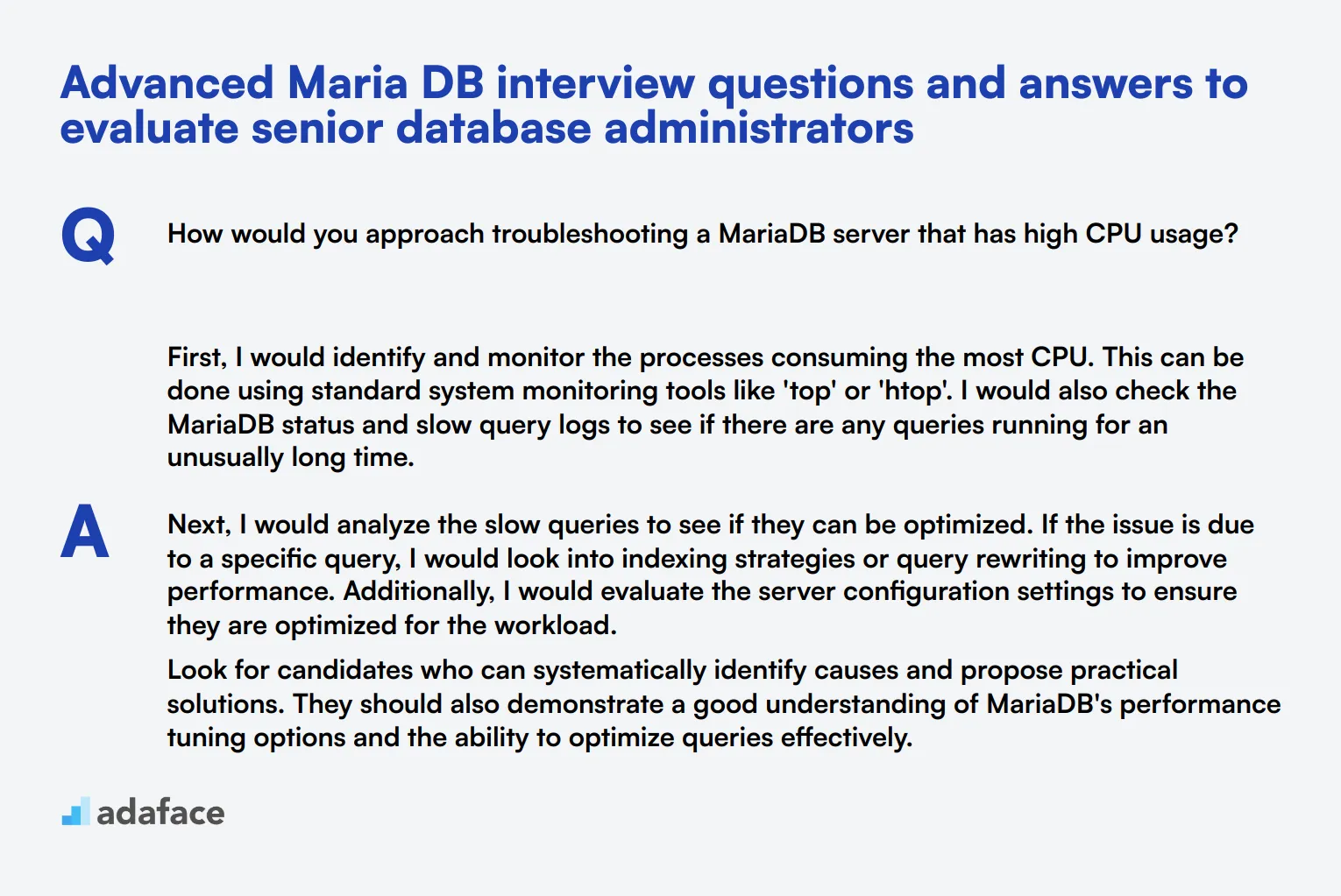 9 advanced Maria DB interview questions and answers to evaluate senior database administrators