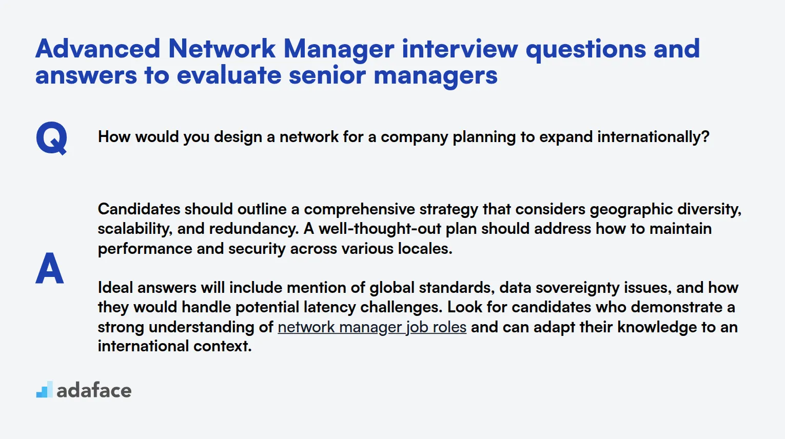 9 advanced Network Manager interview questions and answers to evaluate senior managers