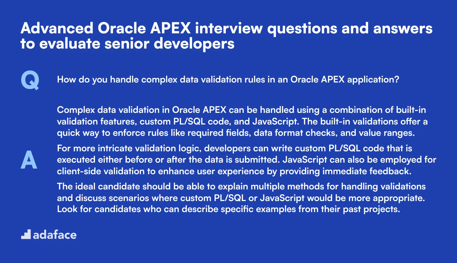 9 advanced Oracle APEX interview questions and answers to evaluate senior developers