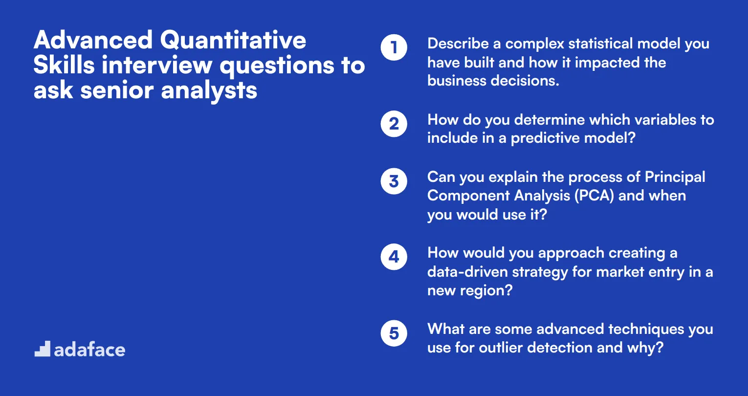 15 advanced Quantitative Skills interview questions to ask senior analysts