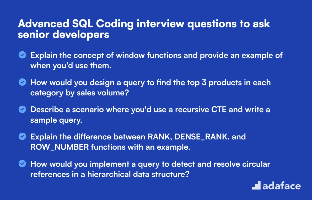 15 advanced SQL Coding interview questions to ask senior developers