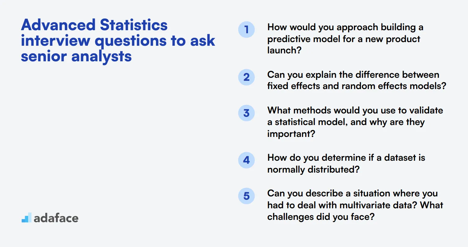 15 advanced Statistics interview questions to ask senior analysts