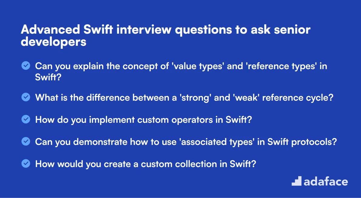 15 advanced Swift interview questions to ask senior developers