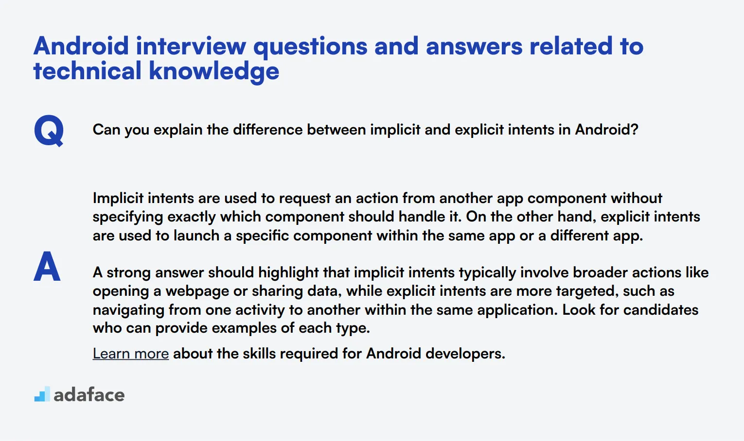 7 Android interview questions and answers related to technical knowledge