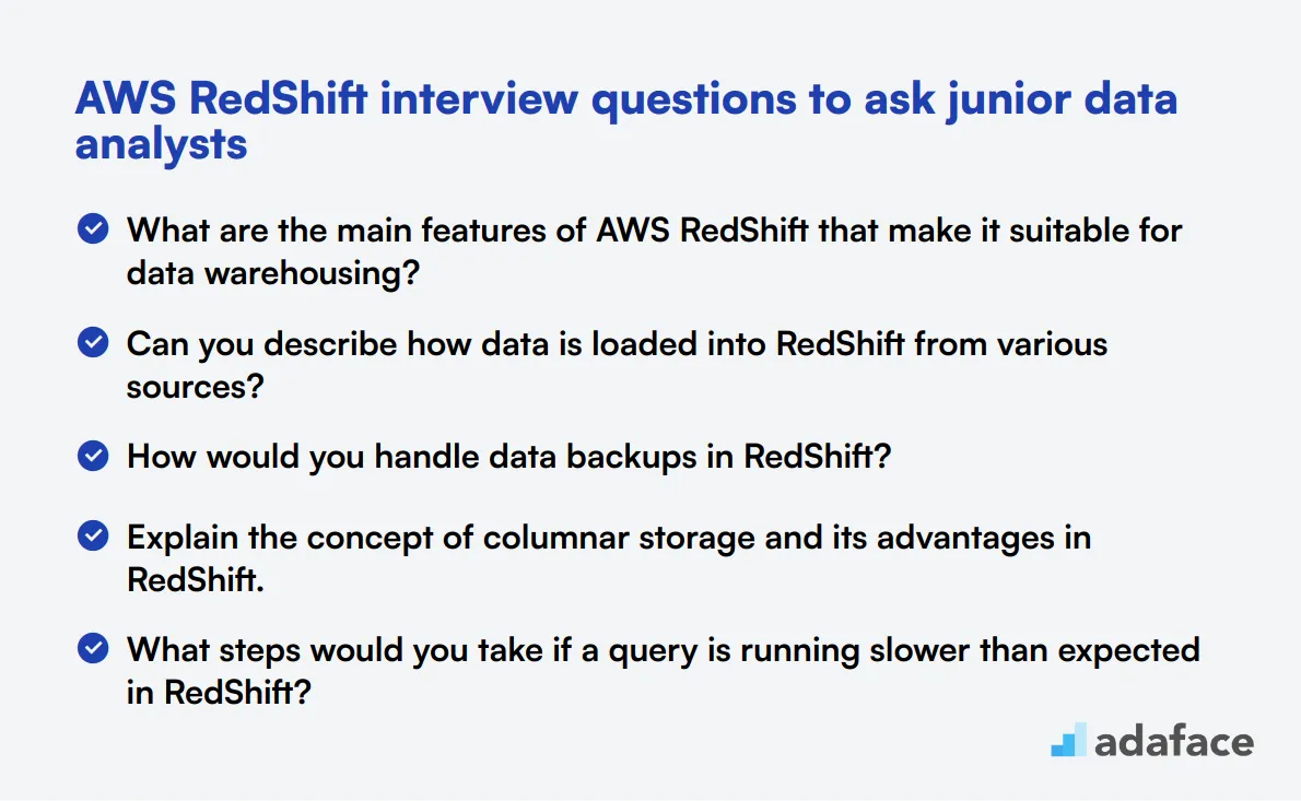 20 AWS RedShift interview questions to ask junior data analysts