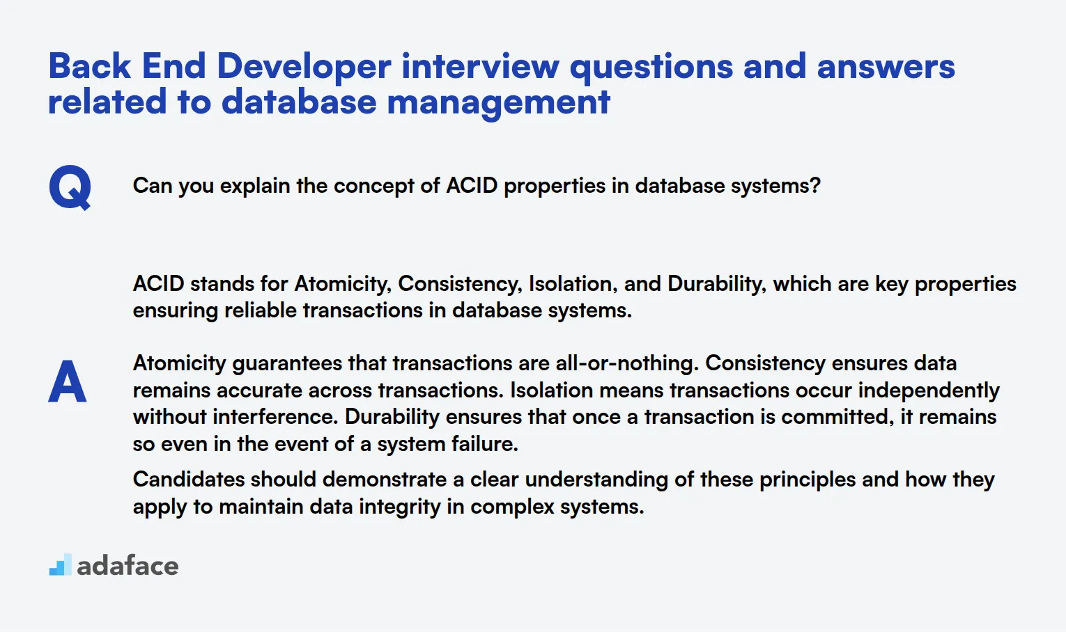9 Back End Developer interview questions and answers related to database management