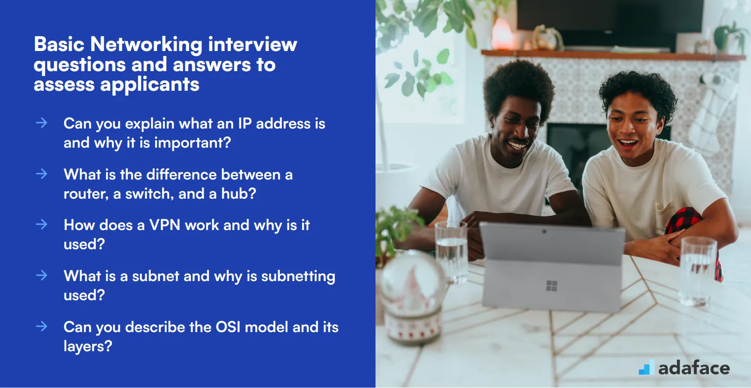 15 basic Networking interview questions and answers to assess applicants