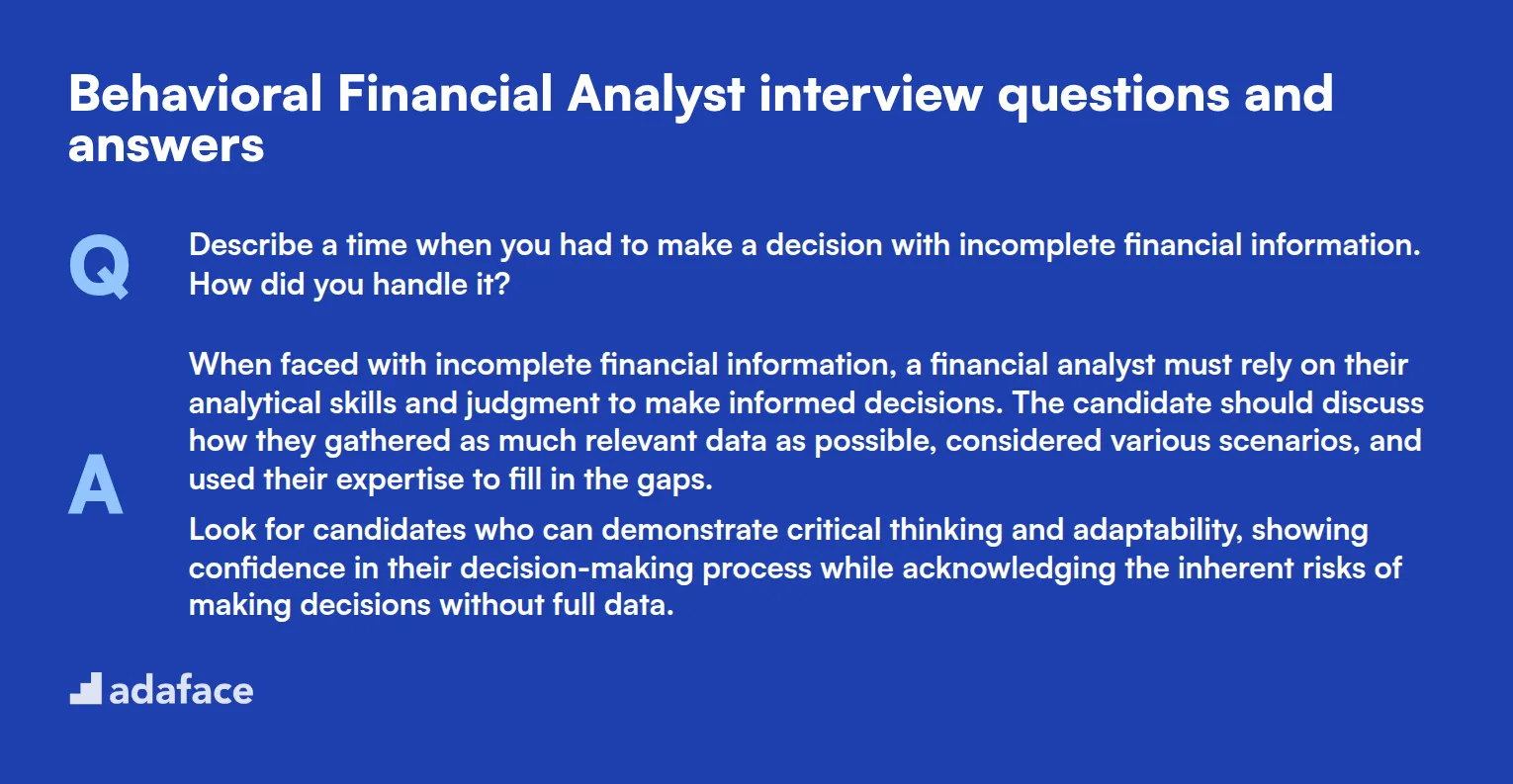 7 behavioral Financial Analyst interview questions and answers