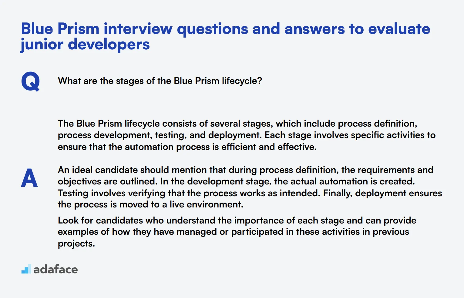 8 Blue Prism interview questions and answers to evaluate junior developers