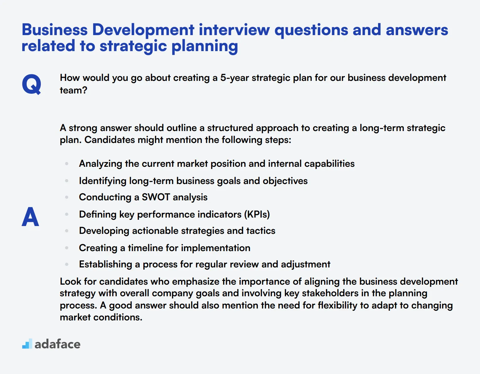 8 Business Development interview questions and answers related to strategic planning