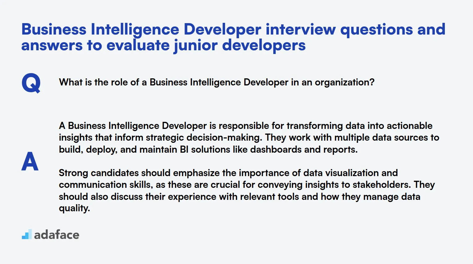8 Business Intelligence Developer interview questions and answers to evaluate junior developers