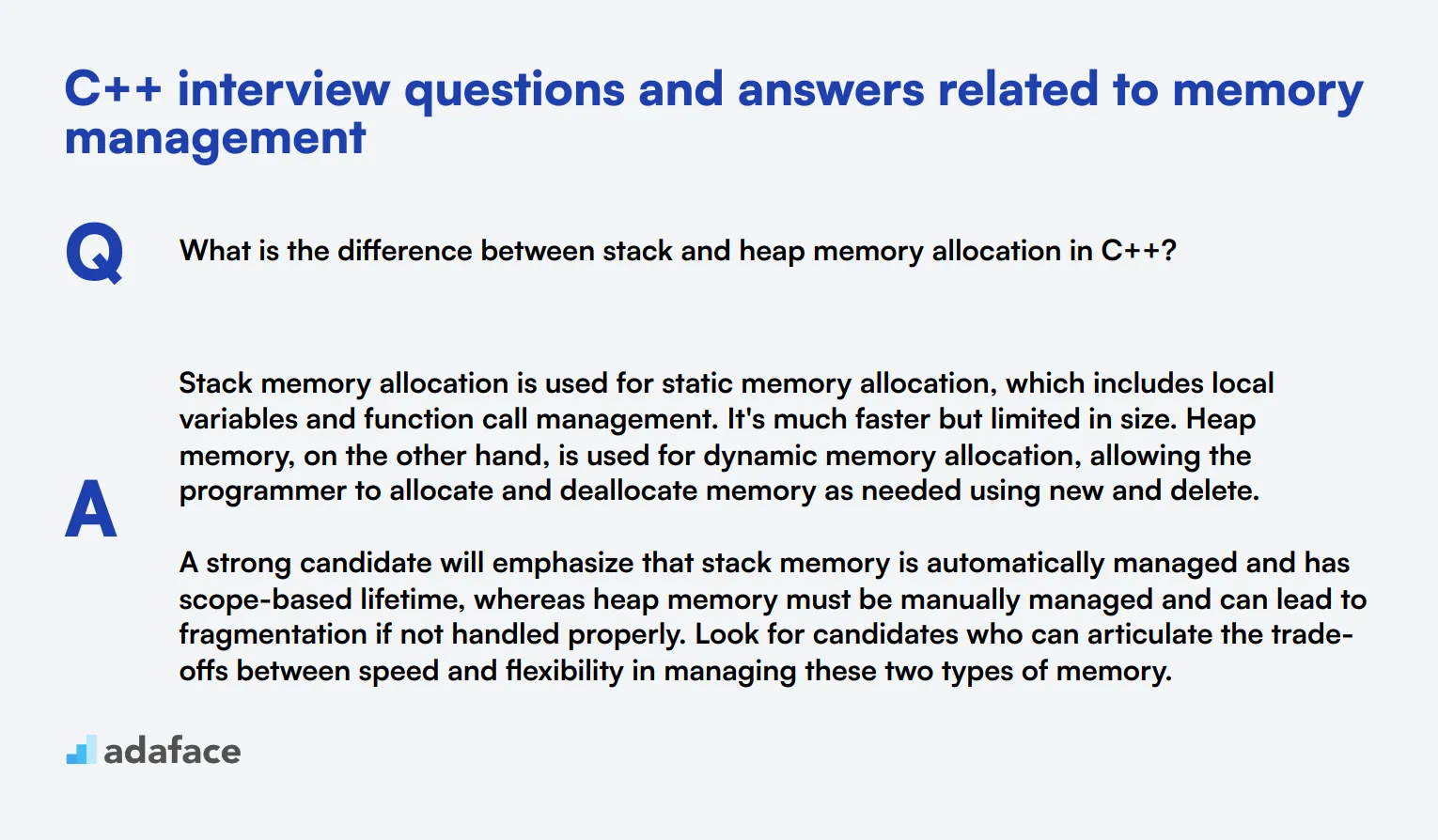 9 C++ interview questions and answers related to memory management