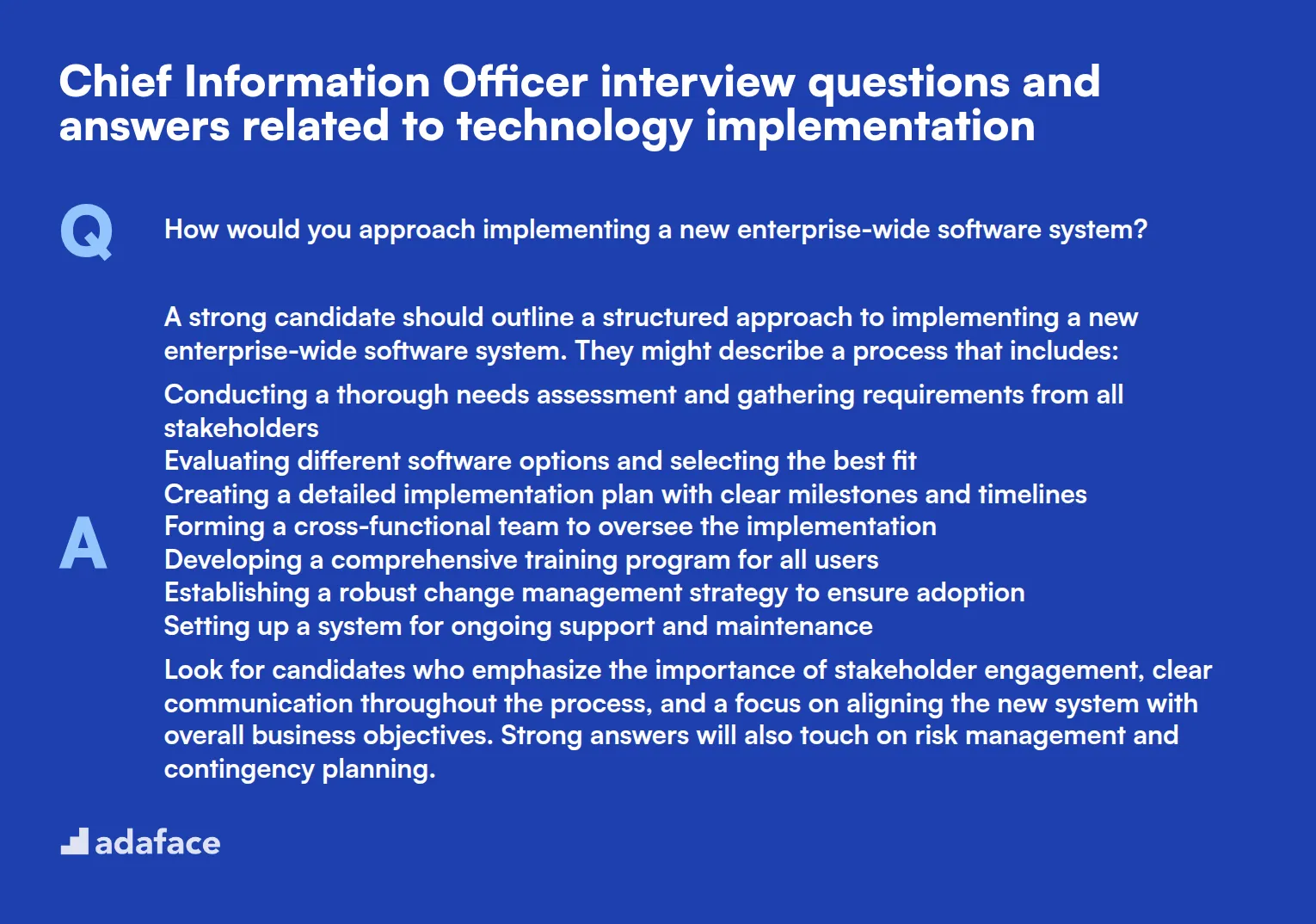 9 Chief Information Officer interview questions and answers related to technology implementation