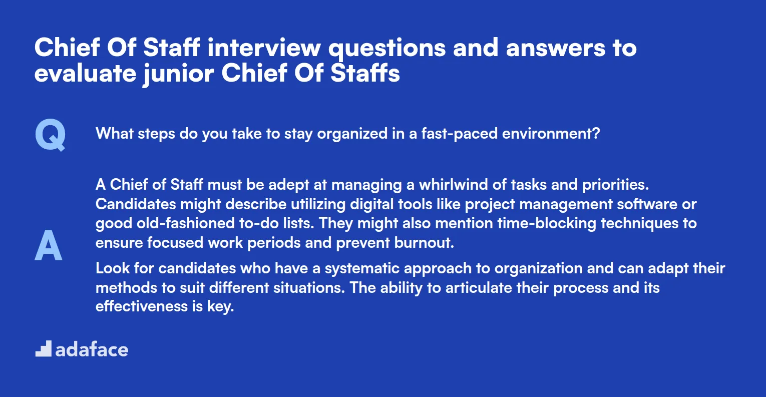 8 Chief Of Staff interview questions and answers to evaluate junior Chief Of Staffs