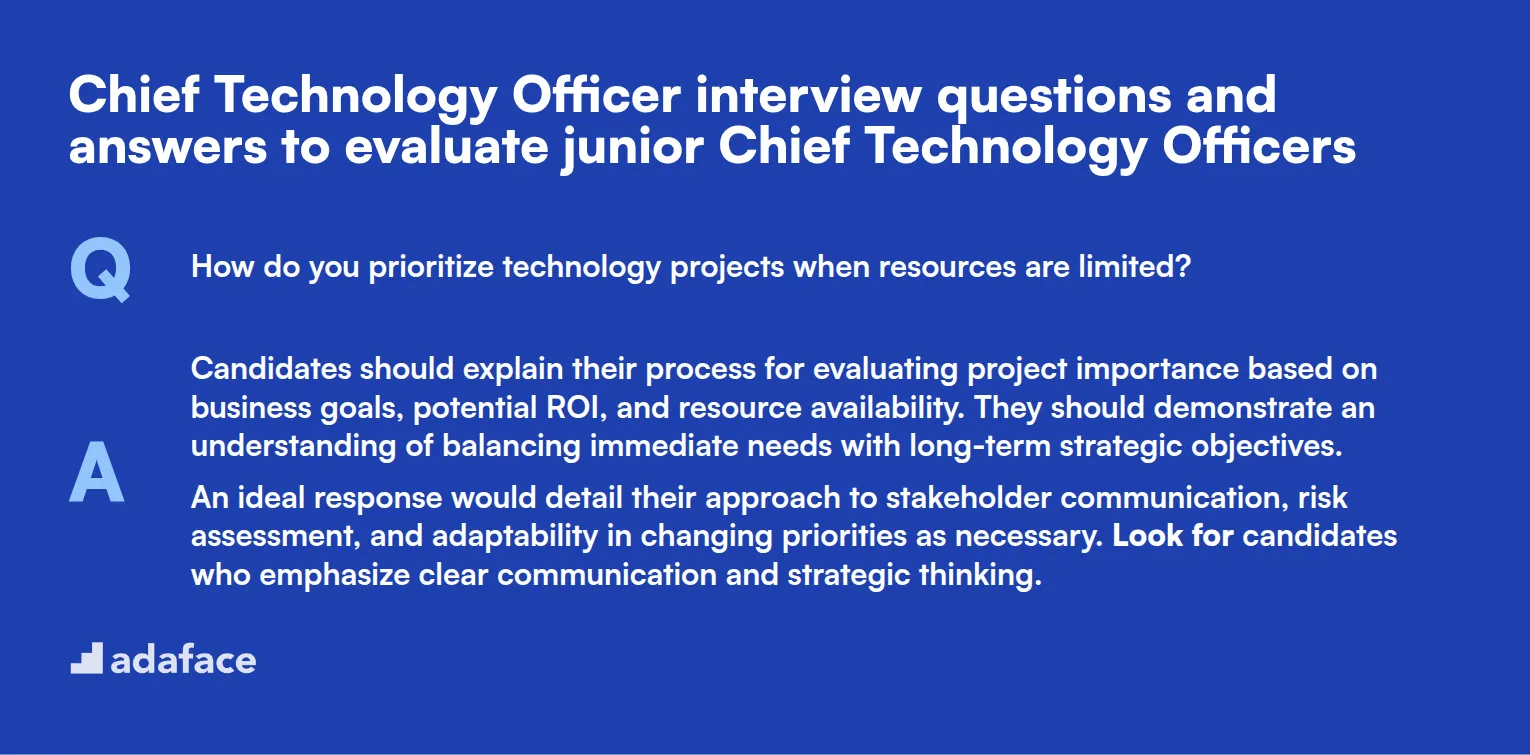 8 Chief Technology Officer interview questions and answers to evaluate junior Chief Technology Officers
