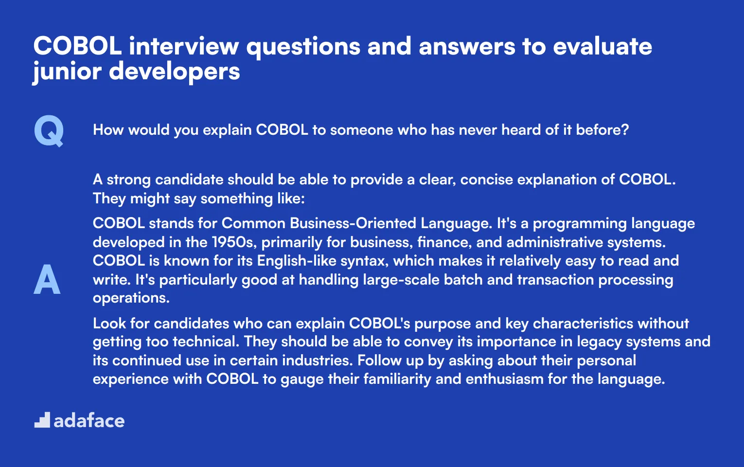 5 COBOL interview questions and answers to evaluate junior developers