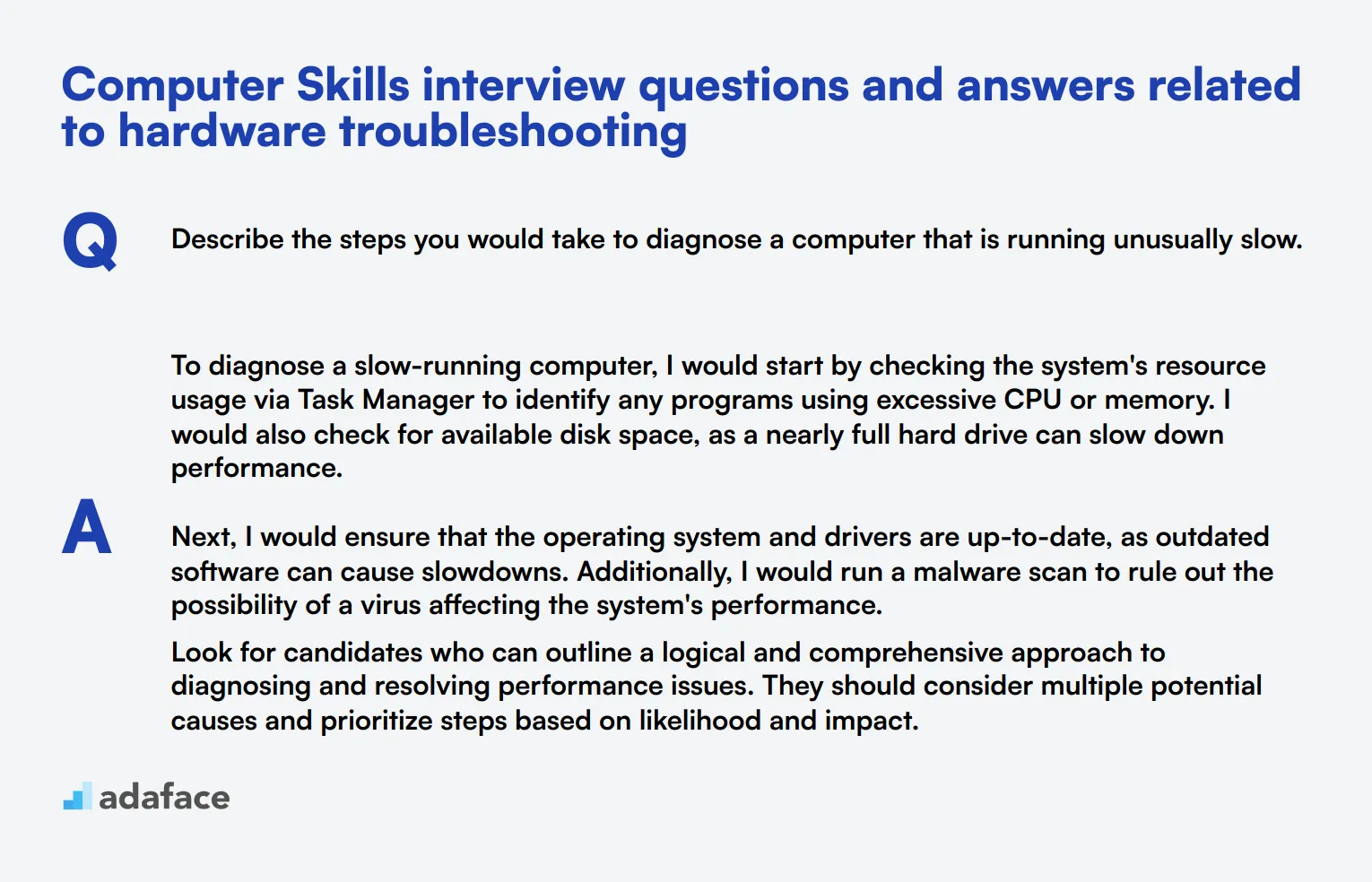 8 Computer Skills interview questions and answers related to hardware troubleshooting