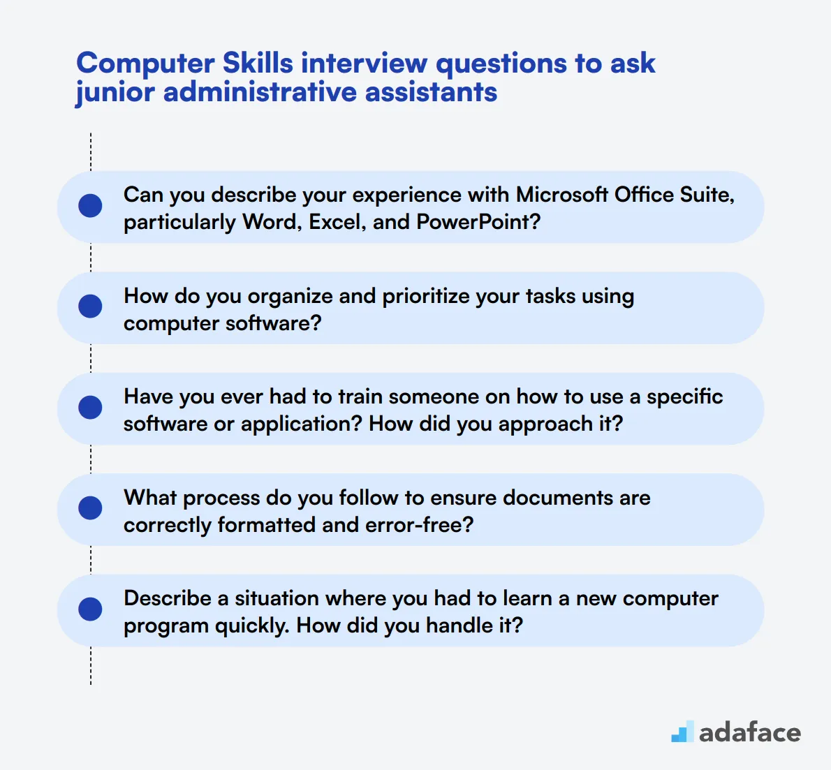 20 Computer Skills interview questions to ask junior administrative assistants