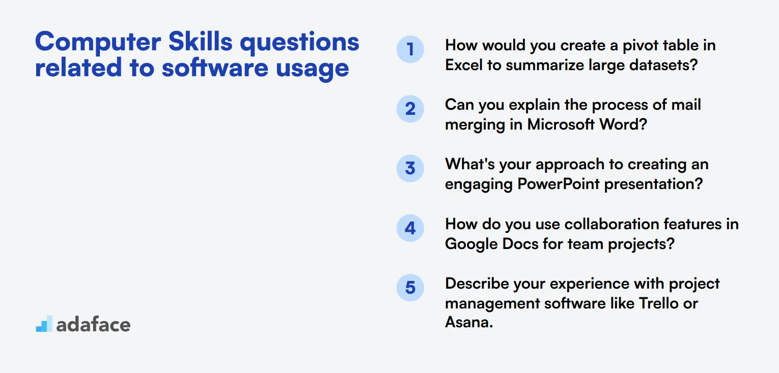 12 Computer Skills questions related to software usage