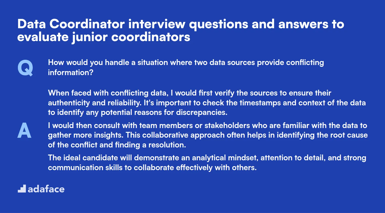 8 Data Coordinator interview questions and answers to evaluate junior coordinators