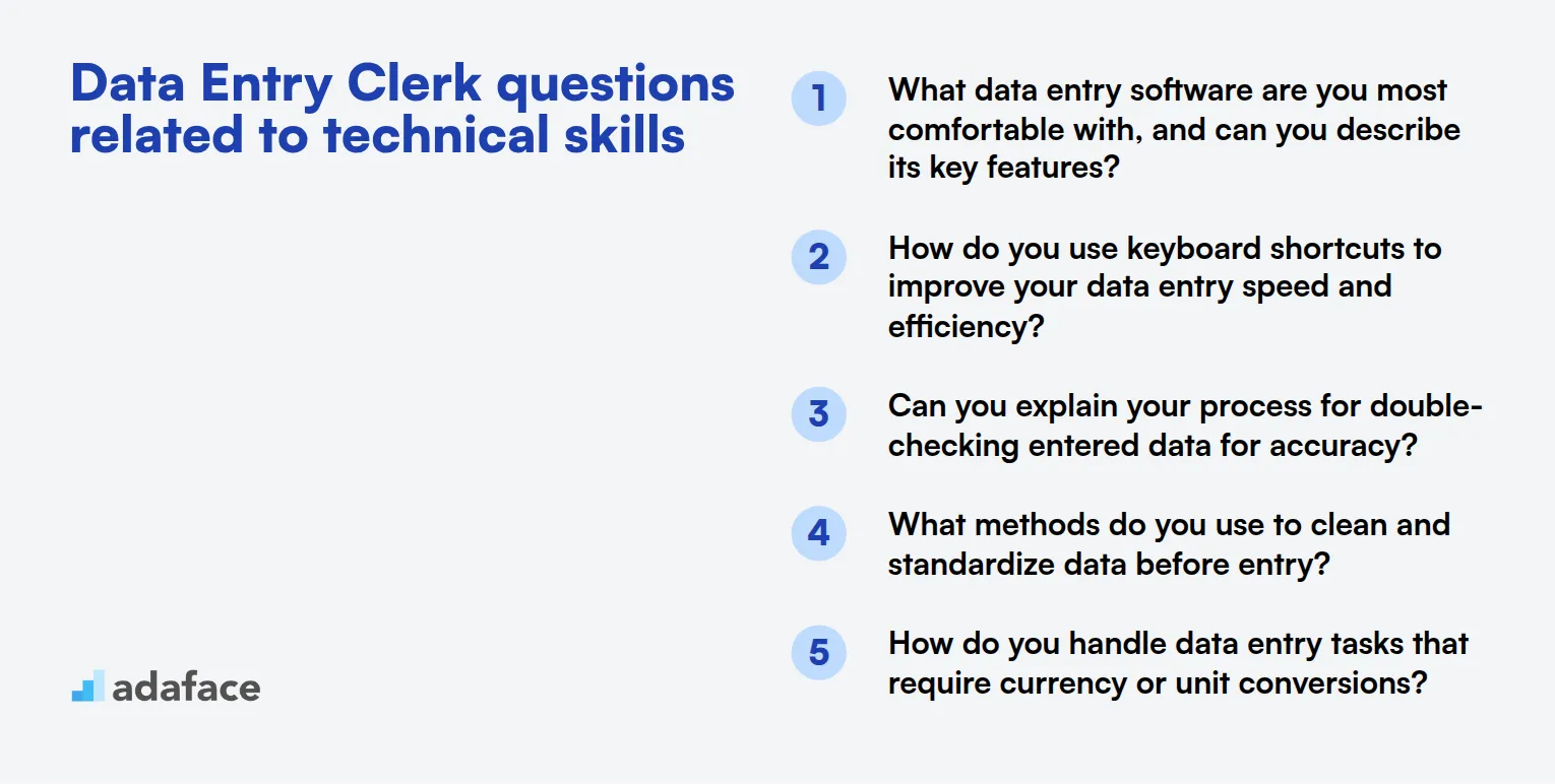 12 Data Entry Clerk questions related to technical skills