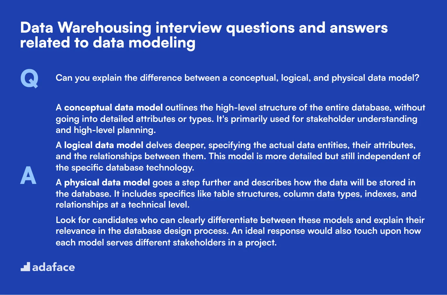 8 Data Warehousing interview questions and answers related to data modeling