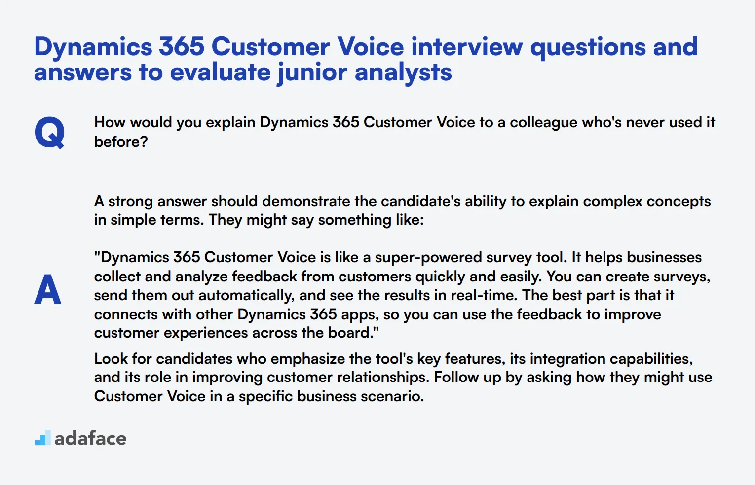 5 Dynamics 365 Customer Voice interview questions and answers to evaluate junior analysts