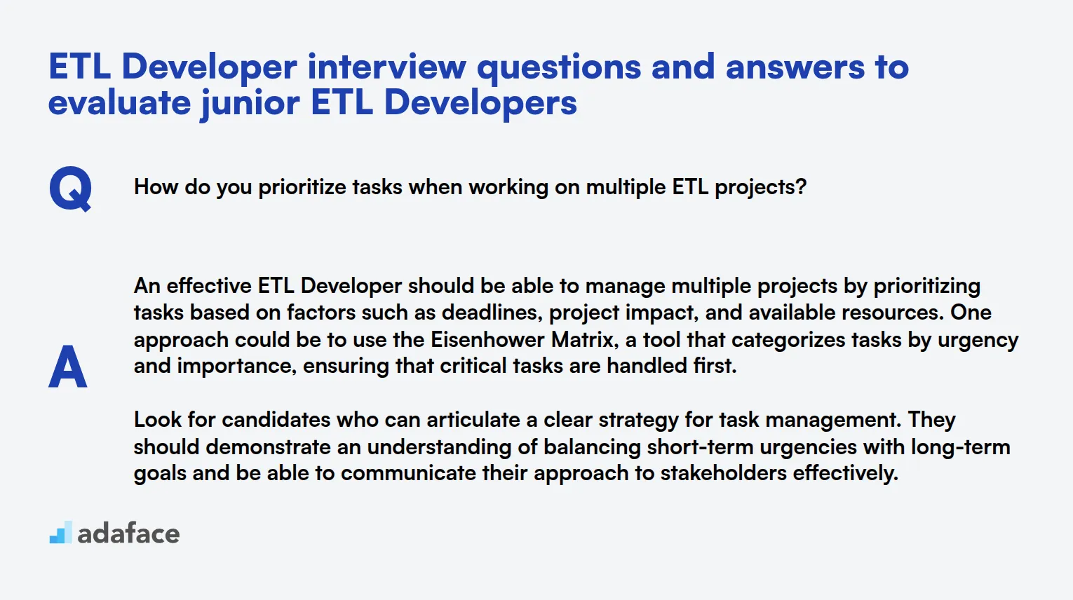 8 ETL Developer interview questions and answers to evaluate junior ETL Developers
