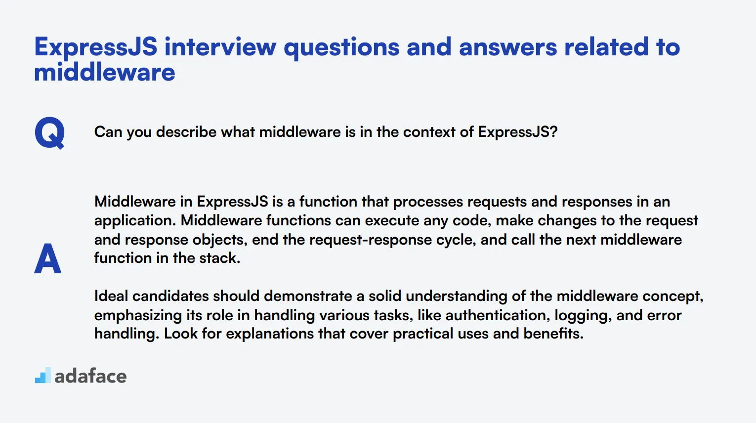 7 ExpressJS interview questions and answers related to middleware