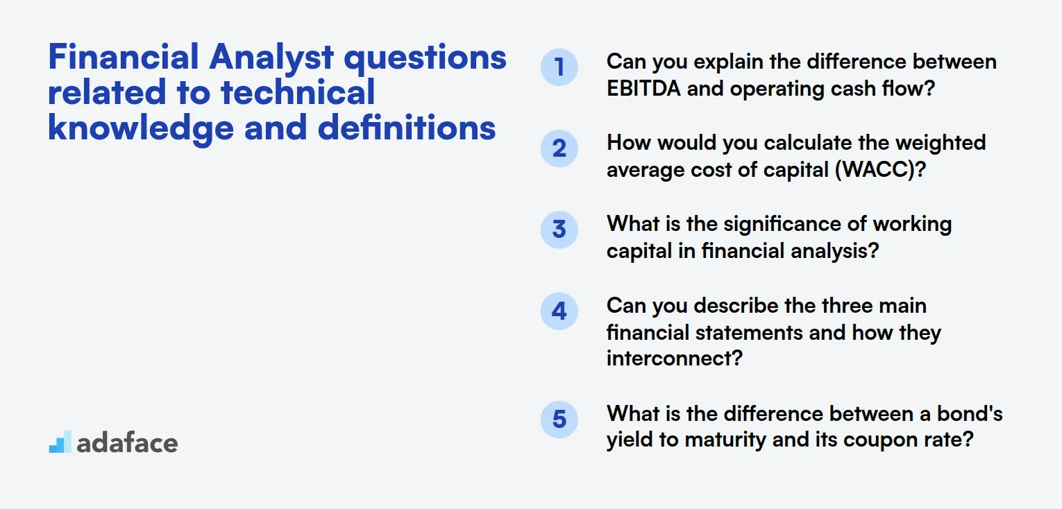 12 Financial Analyst questions related to technical knowledge and definitions