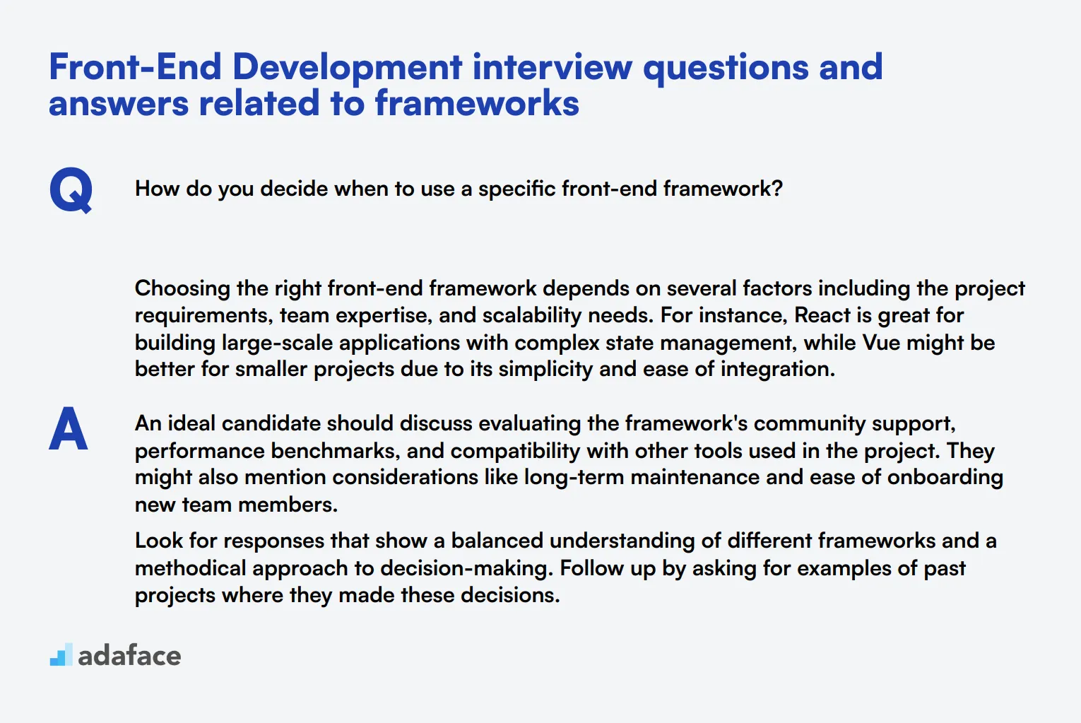 7 Front-End Development interview questions and answers related to frameworks