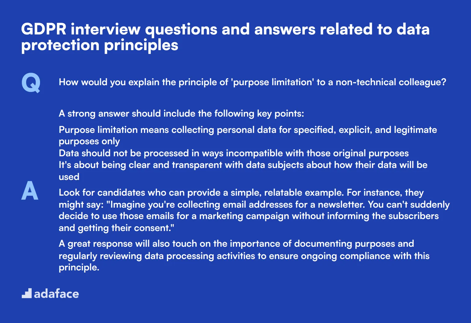 9 GDPR interview questions and answers related to data protection principles