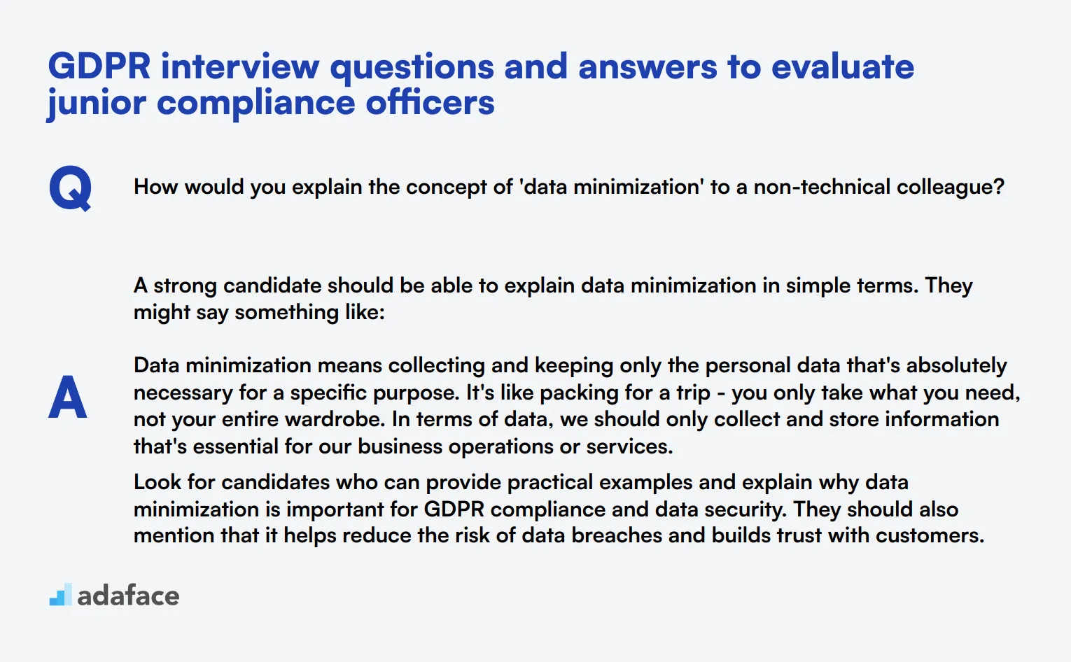 8 GDPR interview questions and answers to evaluate junior compliance officers