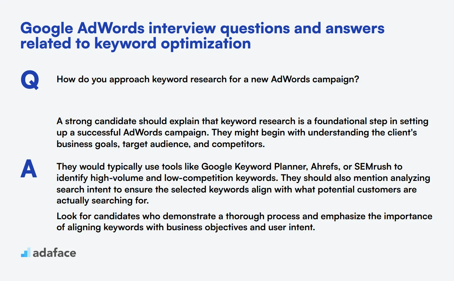 8 Google AdWords interview questions and answers related to keyword optimization