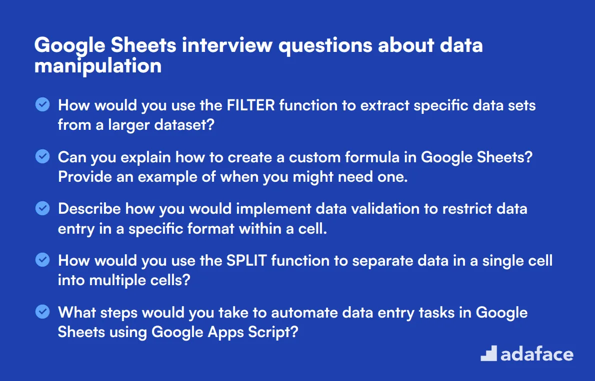 10 Google Sheets interview questions about data manipulation