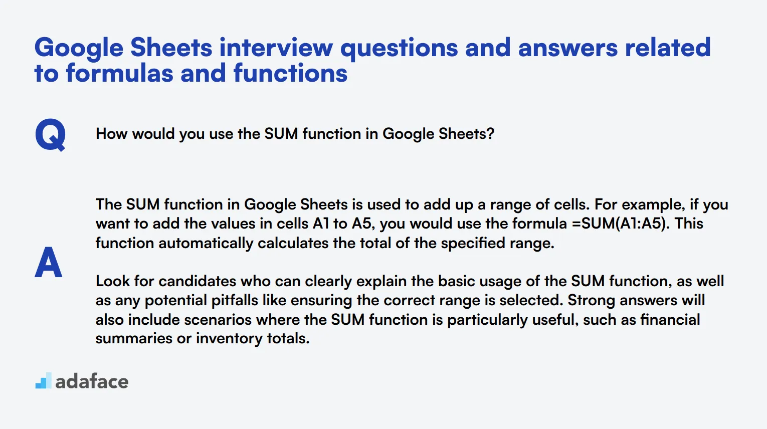 8 Google Sheets interview questions and answers related to formulas and functions