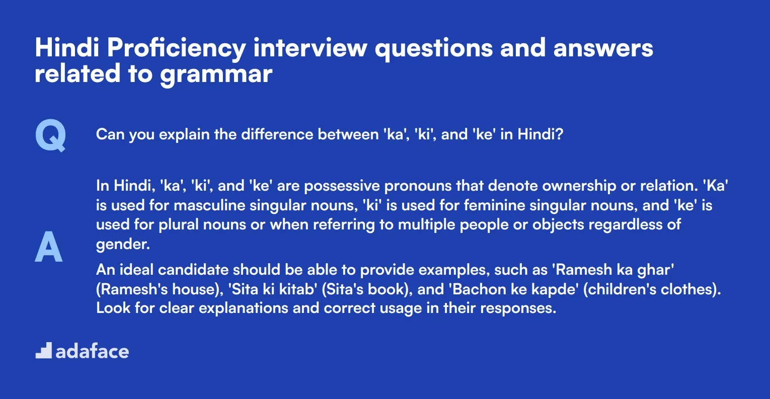 9 Hindi Proficiency interview questions and answers related to grammar