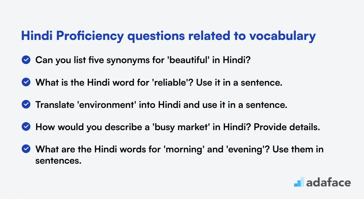 14 Hindi Proficiency questions related to vocabulary