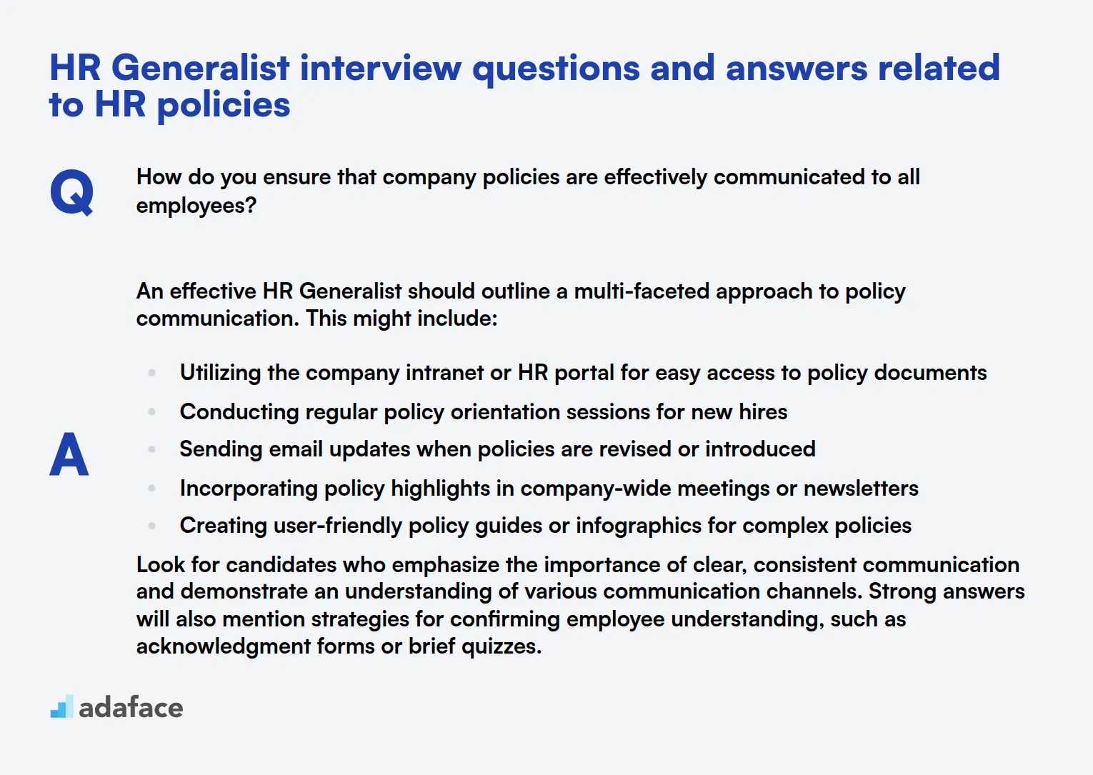8 HR Generalist interview questions and answers related to HR policies