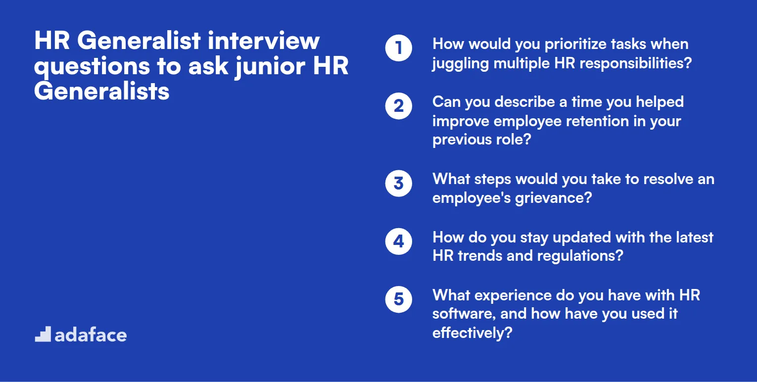 20 HR Generalist interview questions to ask junior HR Generalists