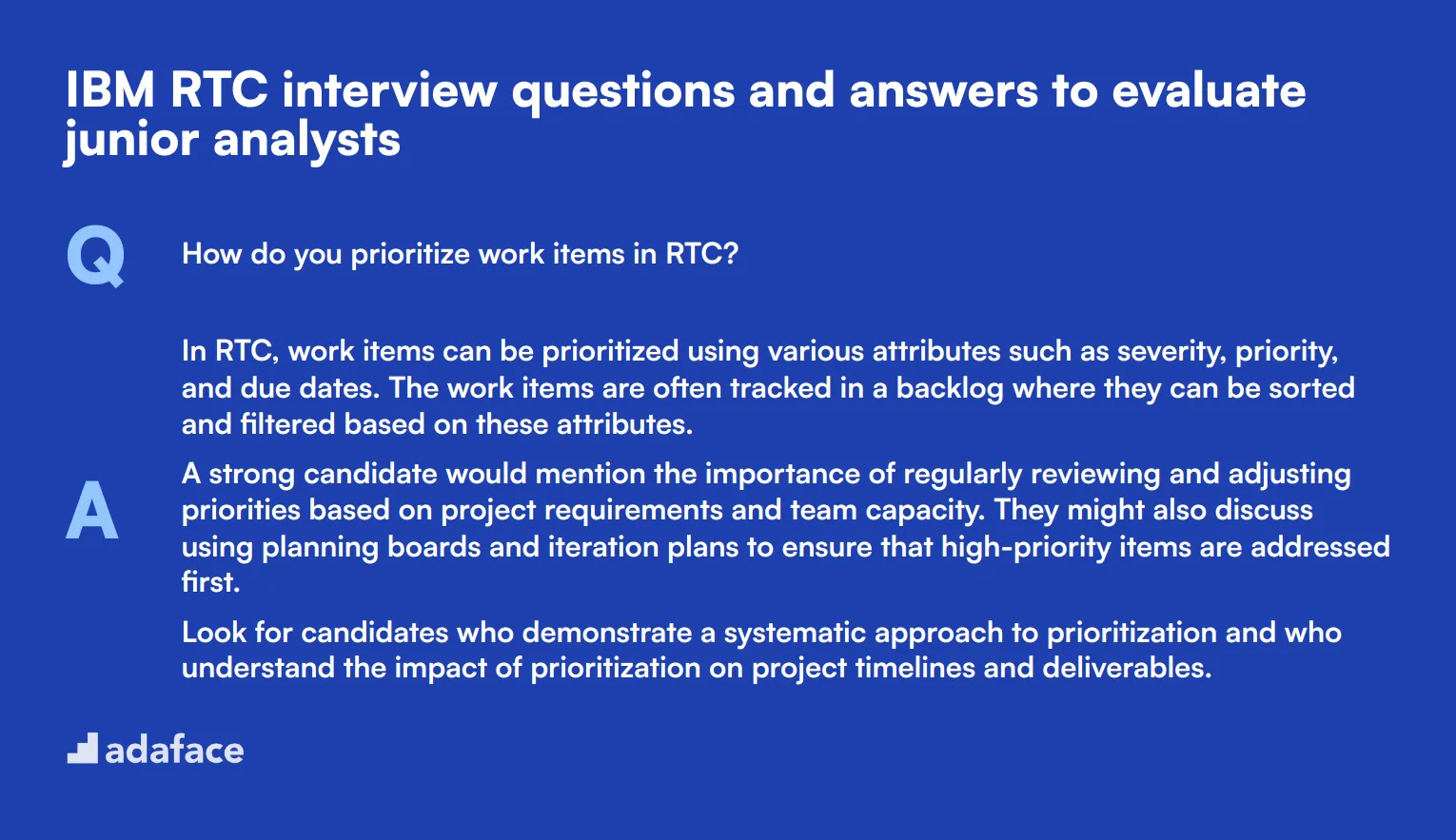 8 IBM RTC interview questions and answers to evaluate junior analysts